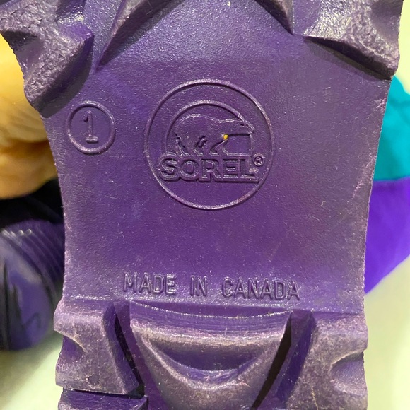 Sorel Retro Purple and Teal Pullon Cinch Closure Insulated Snow Boots US Size 1 - Picture 10 of 10